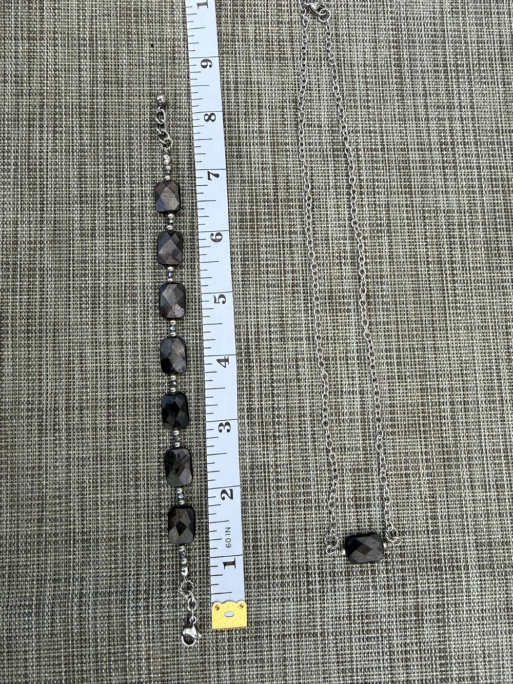 Thy Self #9 - Faceted HyperSthene Square Bracelet Stainless Steel - Picture 3 of 3